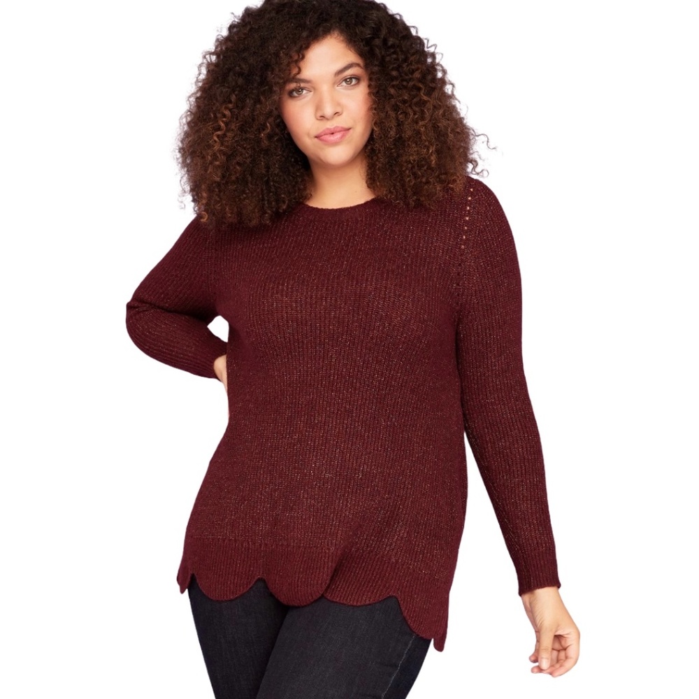 Lane Bryant Crew Neck Scallop-Hem Maroon Sweater Size 18/20